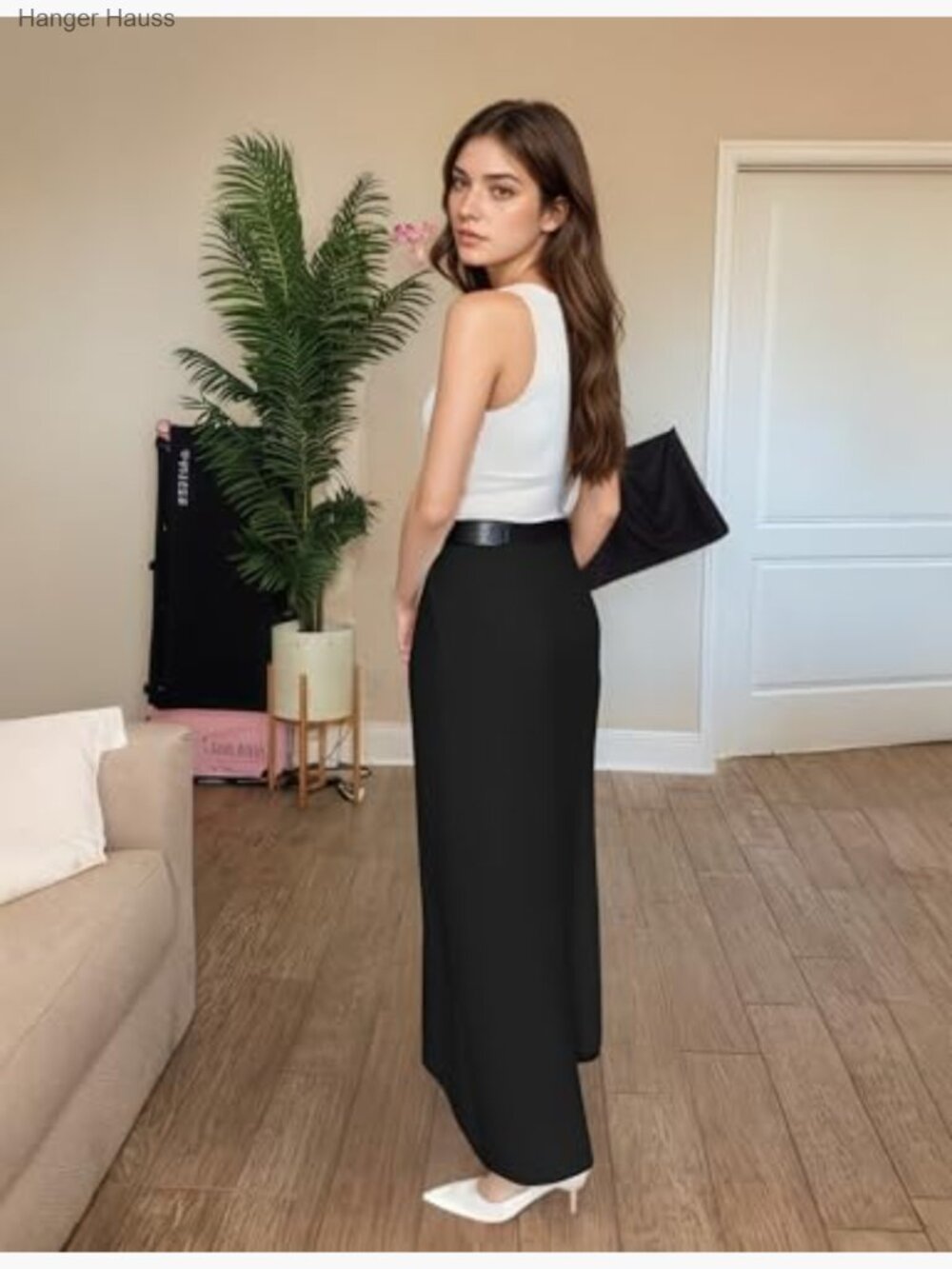 High Waist Maxi Skirt with Pockets, H-Line Straight Pencil Skirt Floor Length - Picture 6 of 7